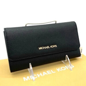 Michael Kors Large Trifold Wallet Black Leather Rich Black/Gold